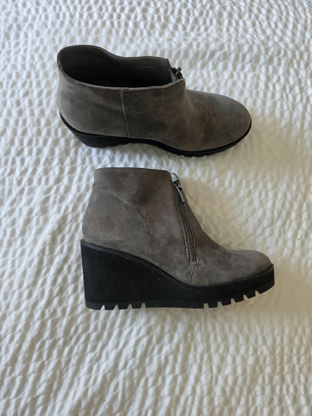Eileen Fisher Gray Suede Wedge Ankle Boots